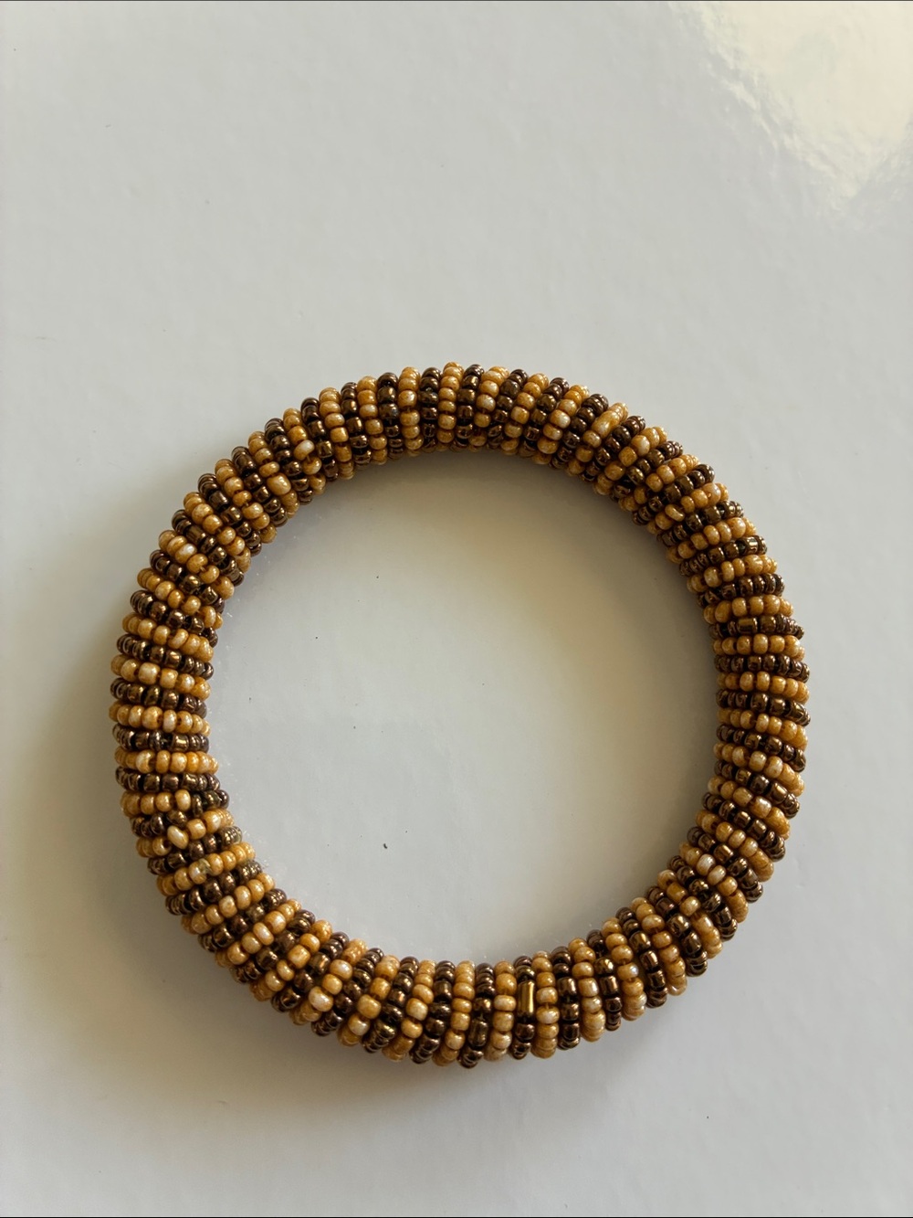 Brown & Gold Beaded Bangle Bracelet 3 Inch Diameter